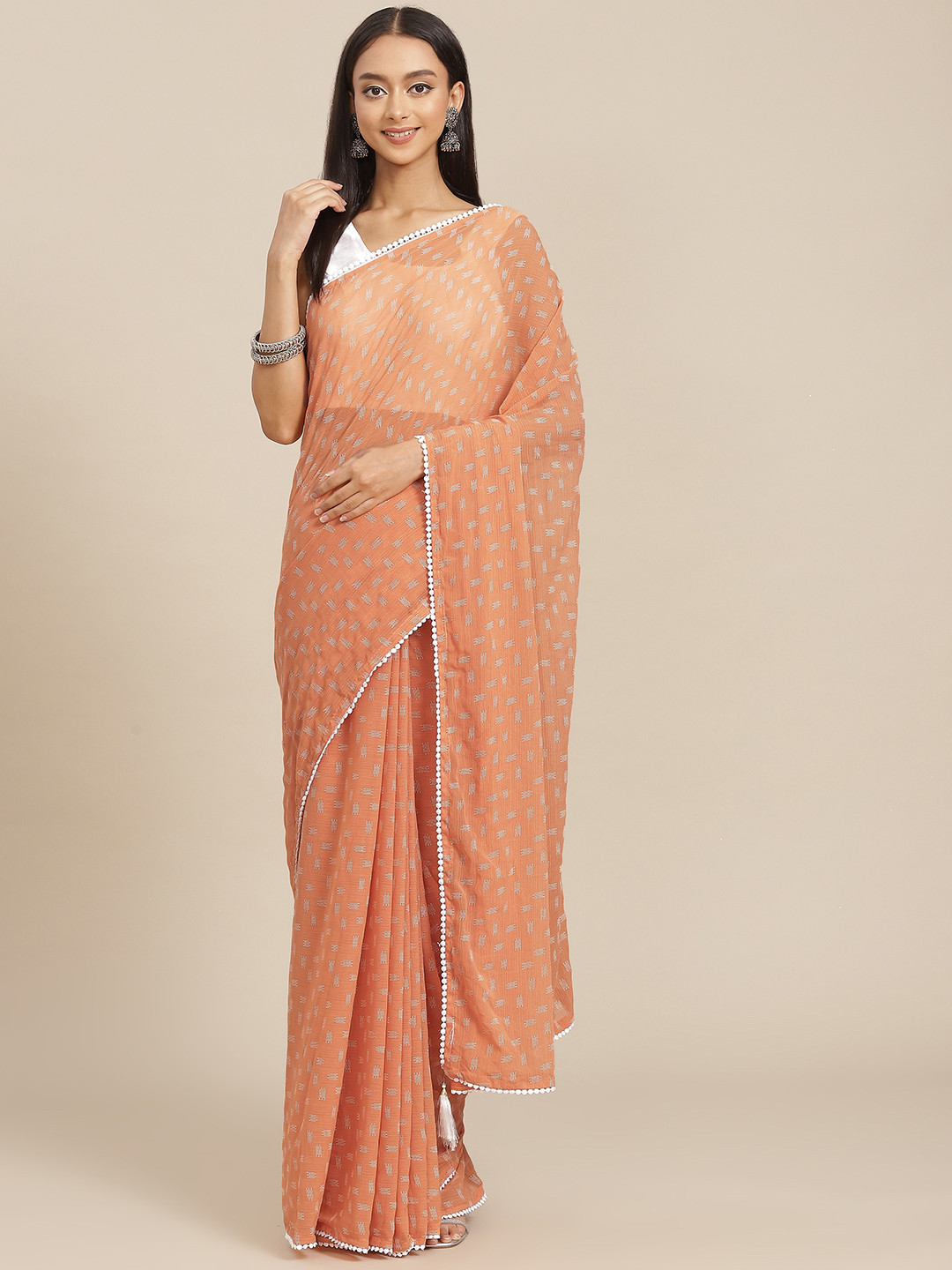 

TEREZA Orange Pure Georgette Saree