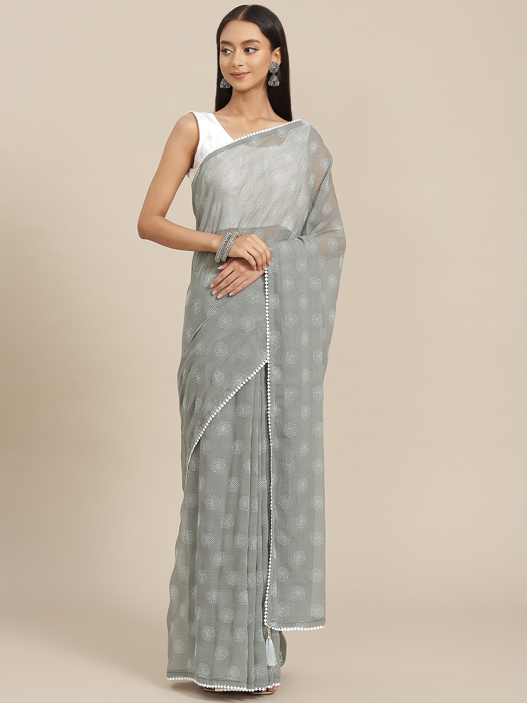 

TEREZA Grey Floral Pure Georgette Saree
