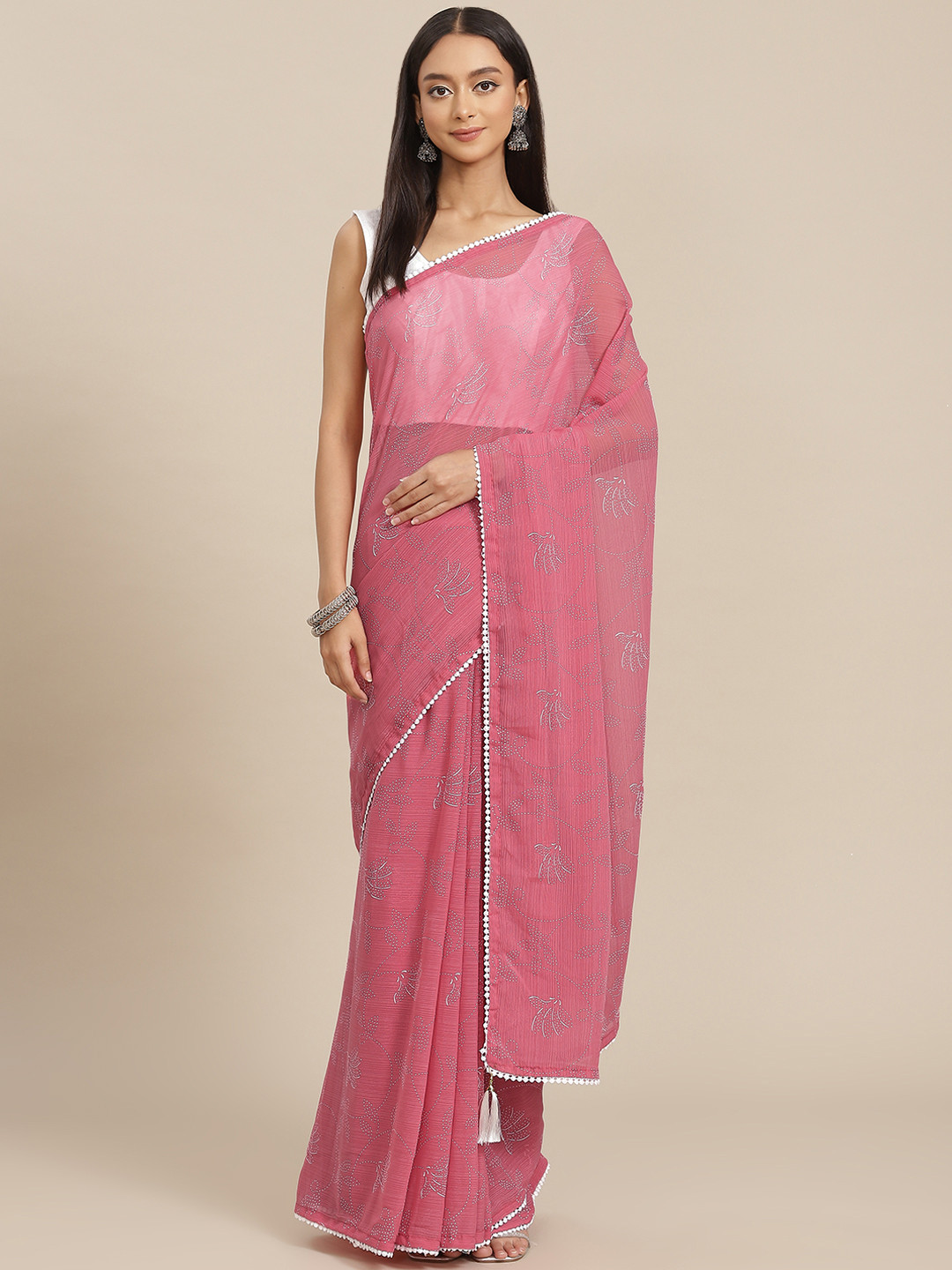 

TEREZA Pink Floral Pure Georgette Saree