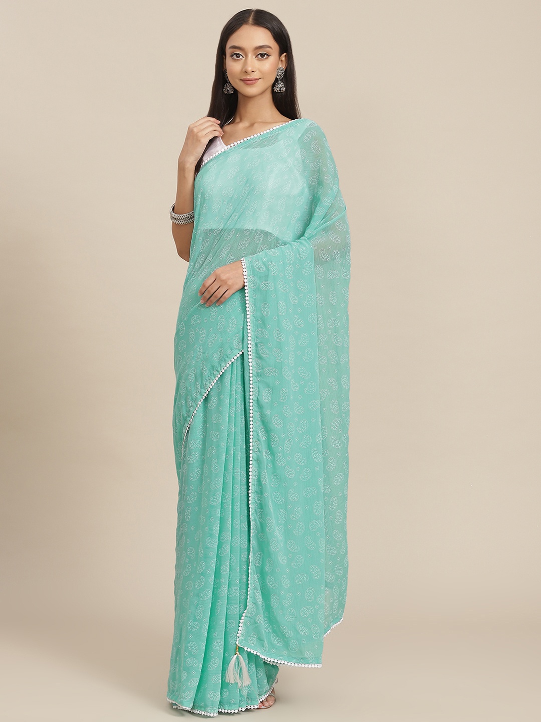 

TEREZA Turquoise Blue Floral Pure Georgette Saree