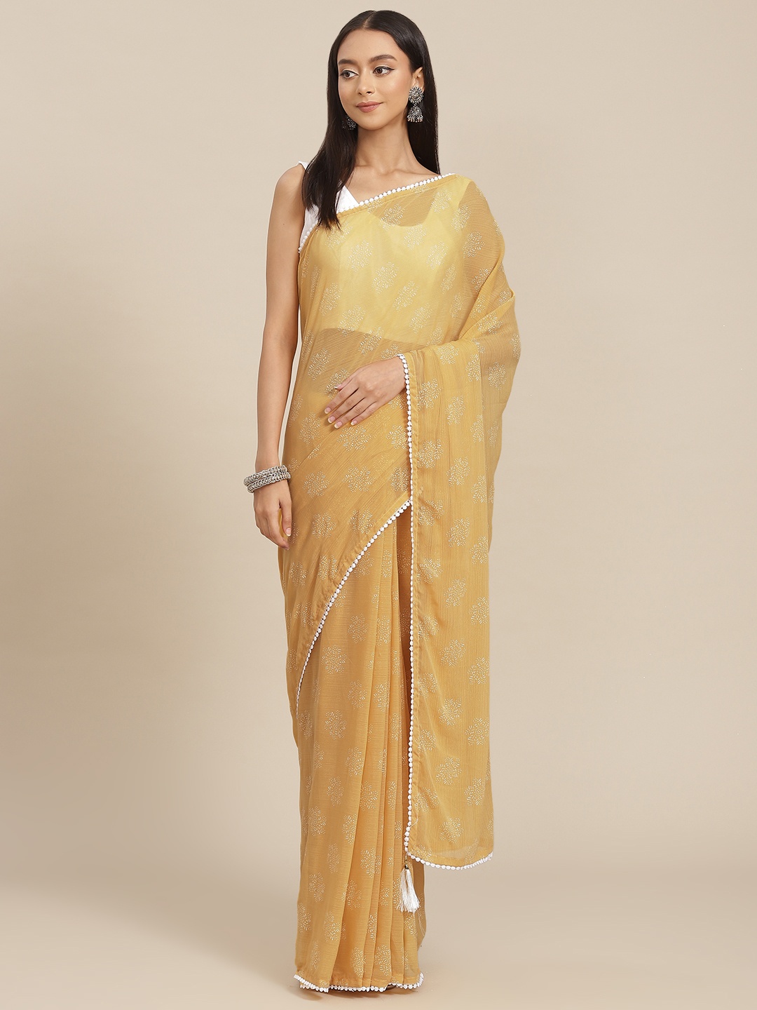 

TEREZA Yellow Floral Pure Georgette Saree