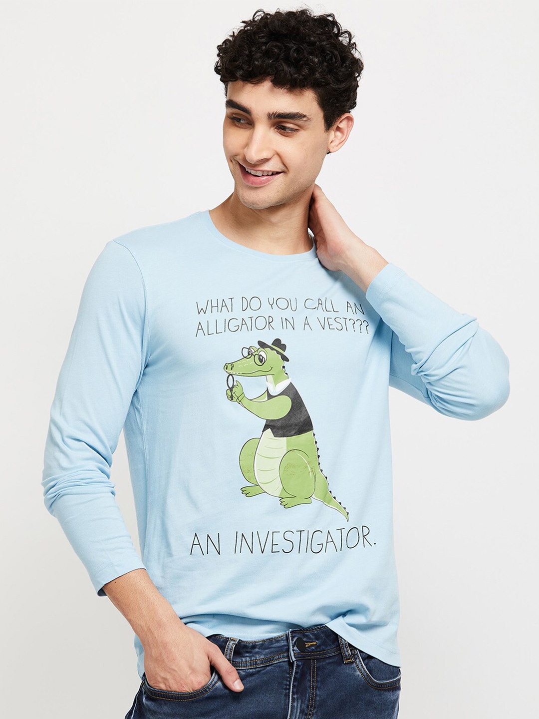 

max Men Blue Printed Cotton T-shirt