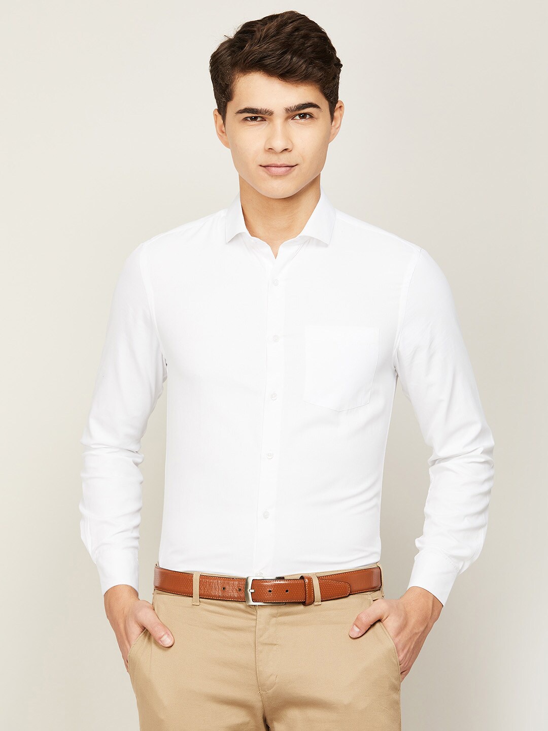 

CODE by Lifestyle Men White Cotton Casual Shirt