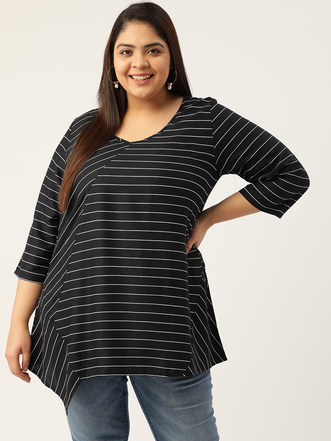 

theRebelinme Plus Size Women Black & White Striped Top