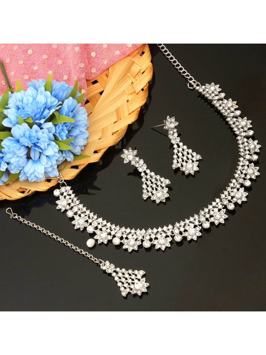 

Atasi International Women Silver-Toned White Stone-Studded Jewellery Set