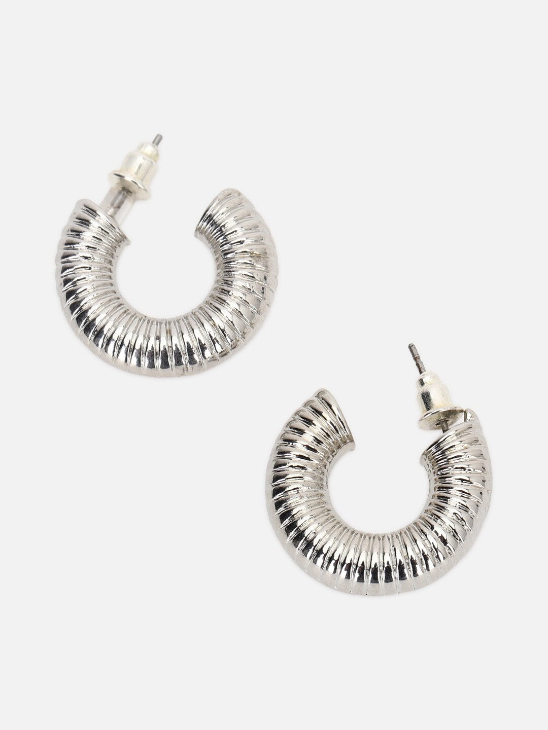 

FOREVER 21 Silver-Toned Solid Contemporary Half Hoop Earrings