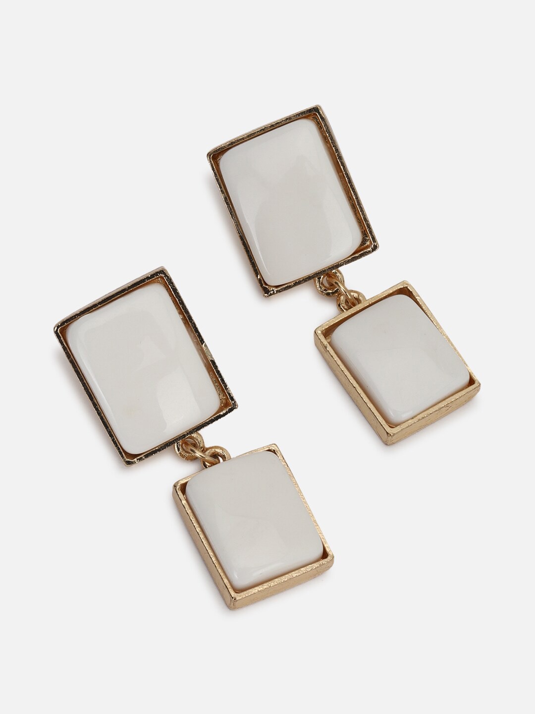 

FOREVER 21 White & Gold-Toned Geometric Drop Earrings