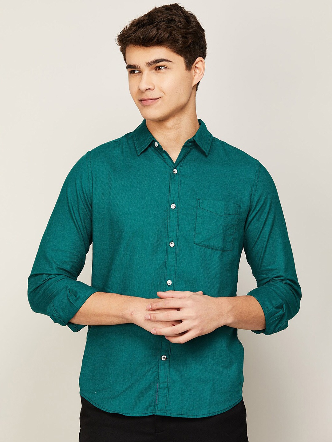 

Fame Forever by Lifestyle Men Teal Green Cotton Casual Shirt
