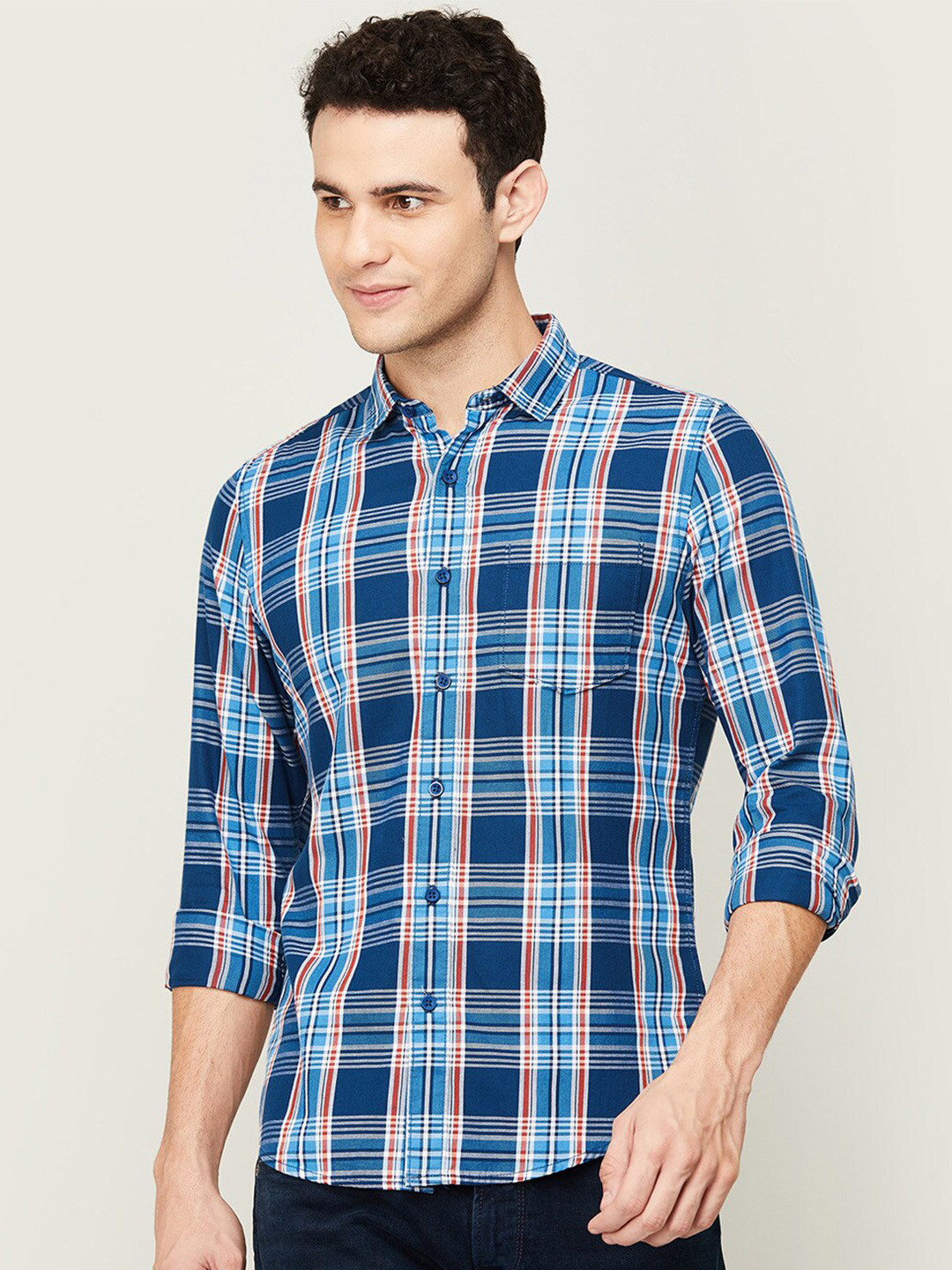 

Fame Forever by Lifestyle Men Blue Checks Cotton Casual Shirt