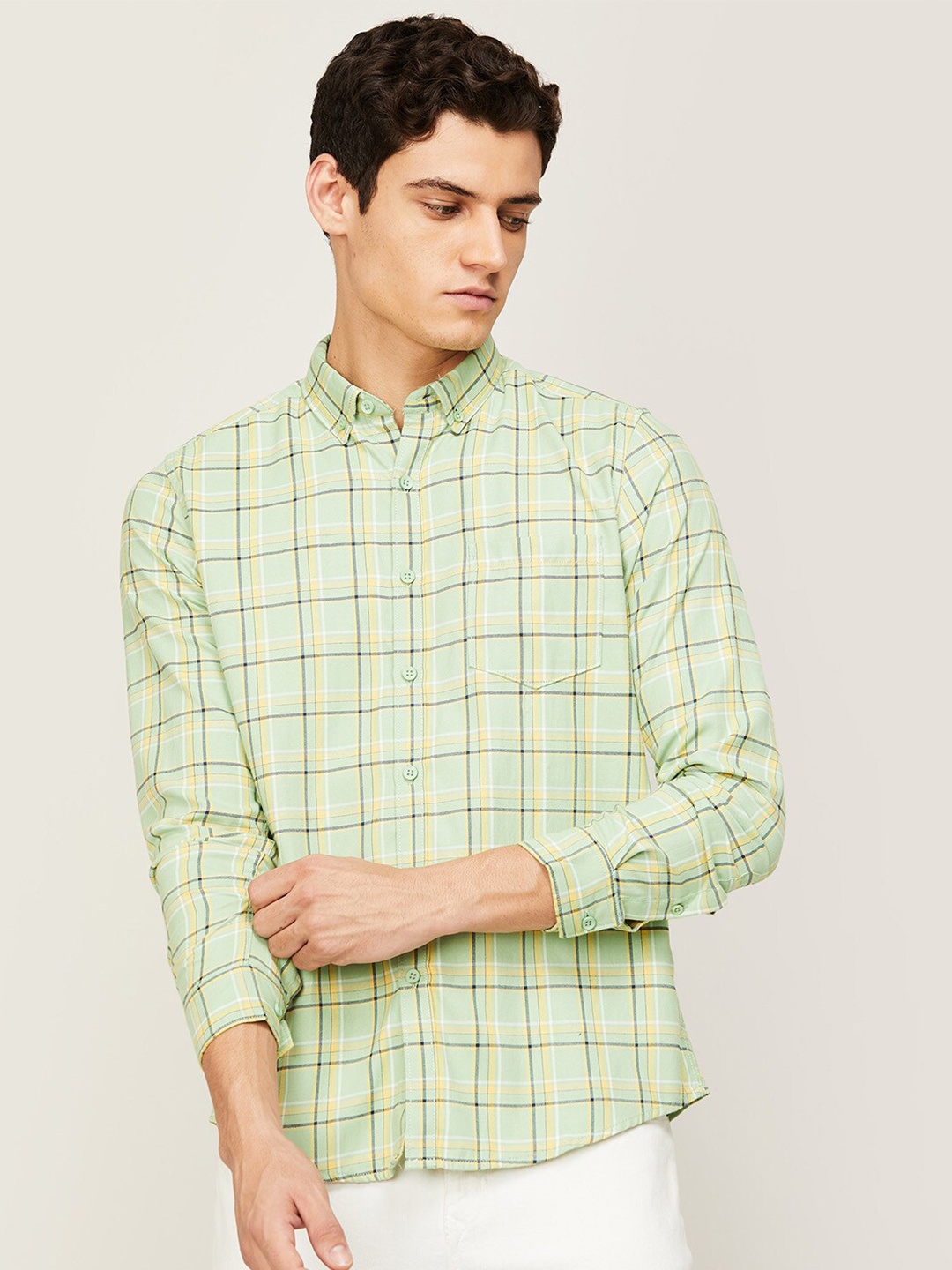 

Fame Forever by Lifestyle Men Green Tartan Checks Checked Casual Shirt