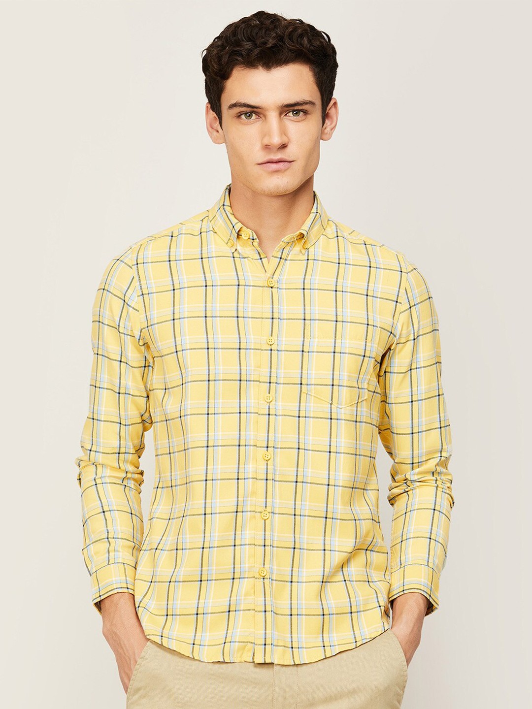 

Fame Forever by Lifestyle Men Yellow Tartan Checks Checked Casual Shirt