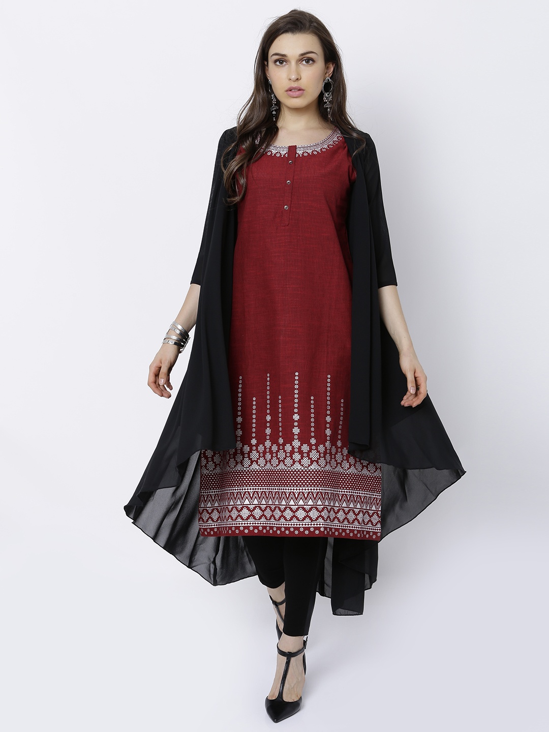 

Vishudh Women Red & Black Printed A-Line Kurta