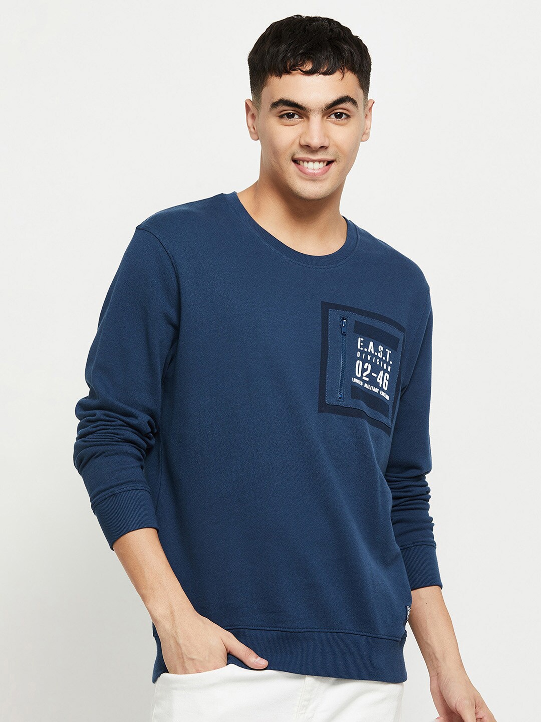 

max Men Blue Casual Long Sleeves Sweatshirt