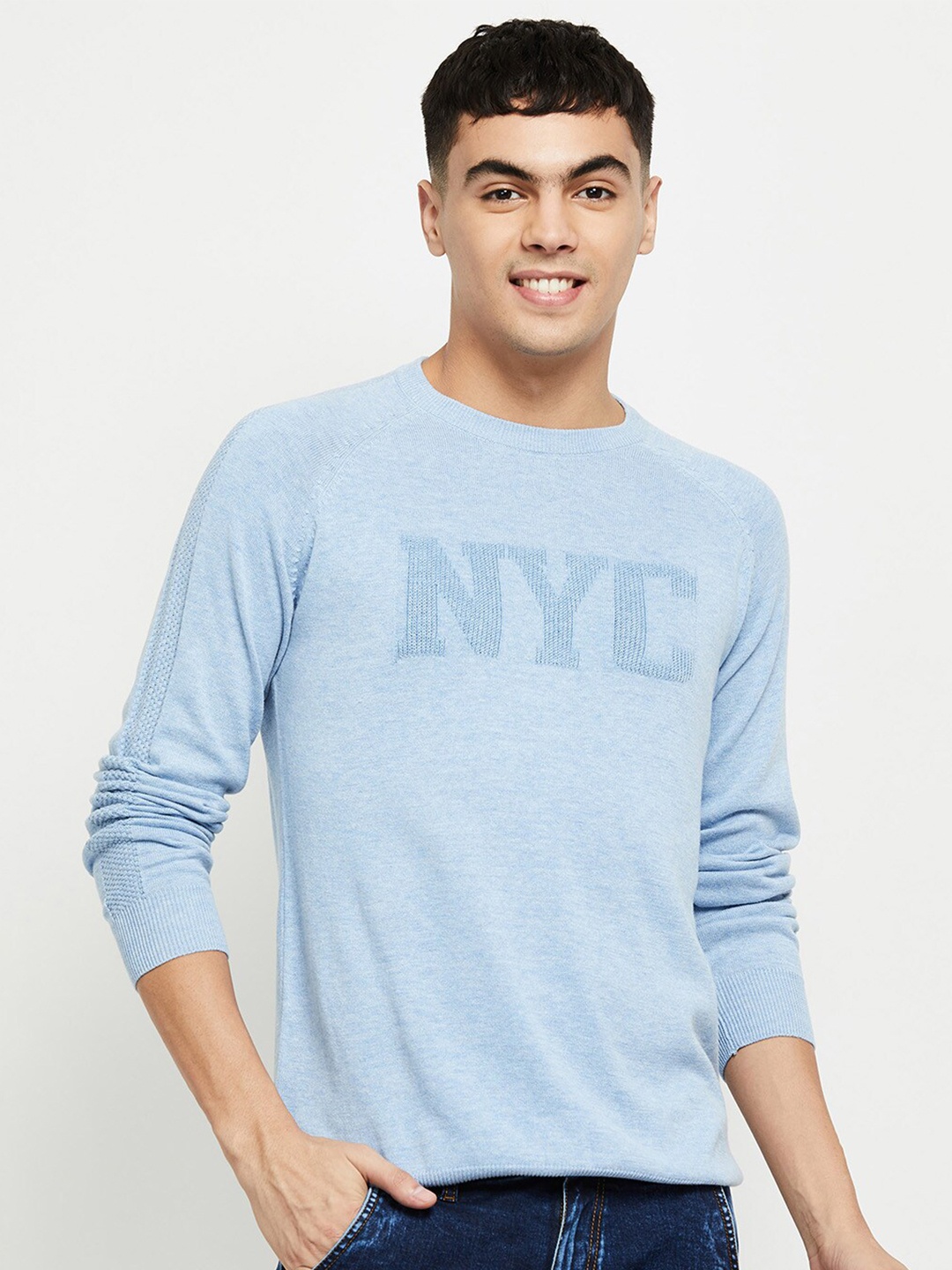 

max Men Blue Printed Cotton Sweatshirt