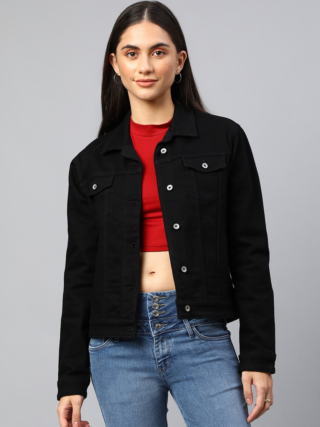 

Xpose Women Black Lightweight Pure Cotton Denim Jacket