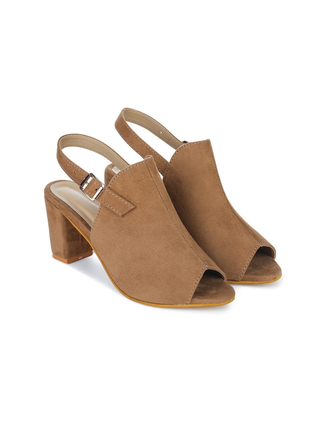 

H3F Women Tan Suede Party Block Mules with Buckles