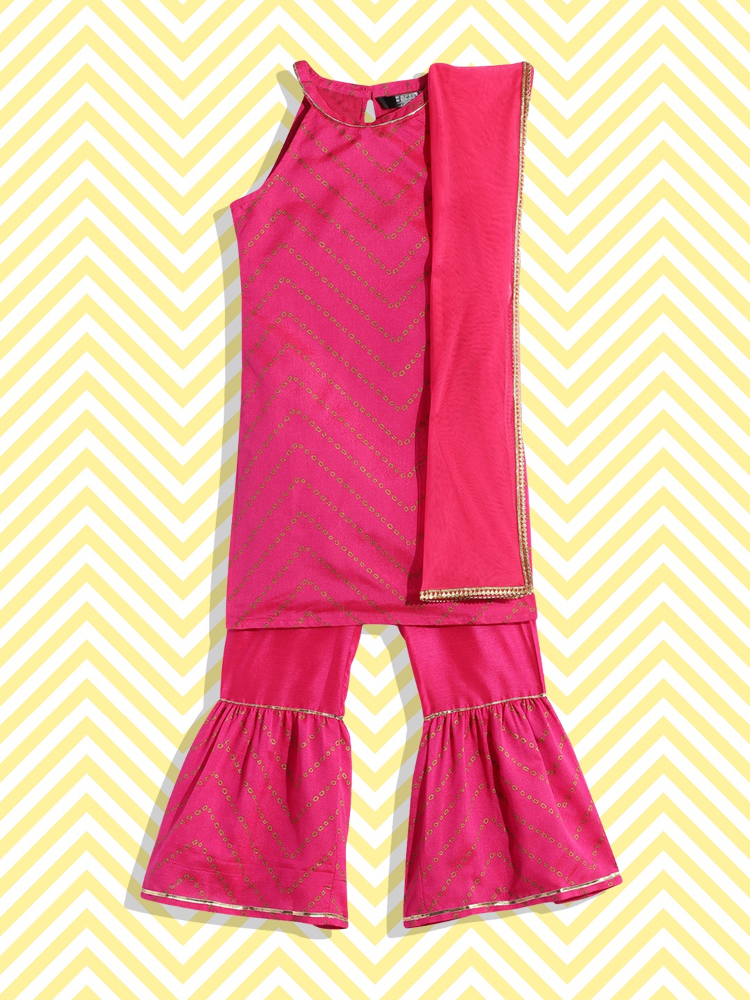 

HERE&NOW Girls Pink Printed Kurta with Sharara & With Dupatta