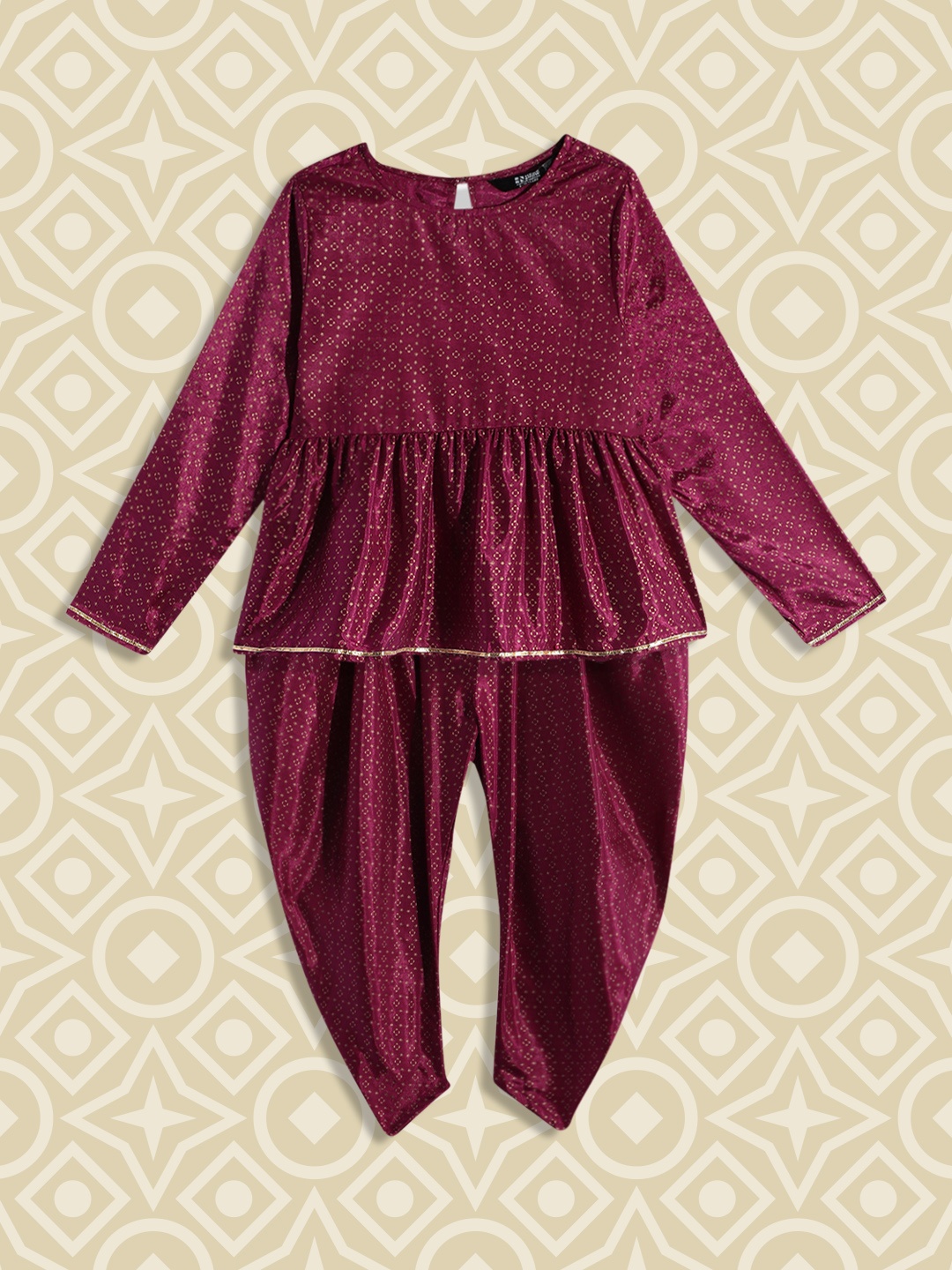 

HERE&NOW Girls Magenta Printed Peplum Top with Dhoti Pants