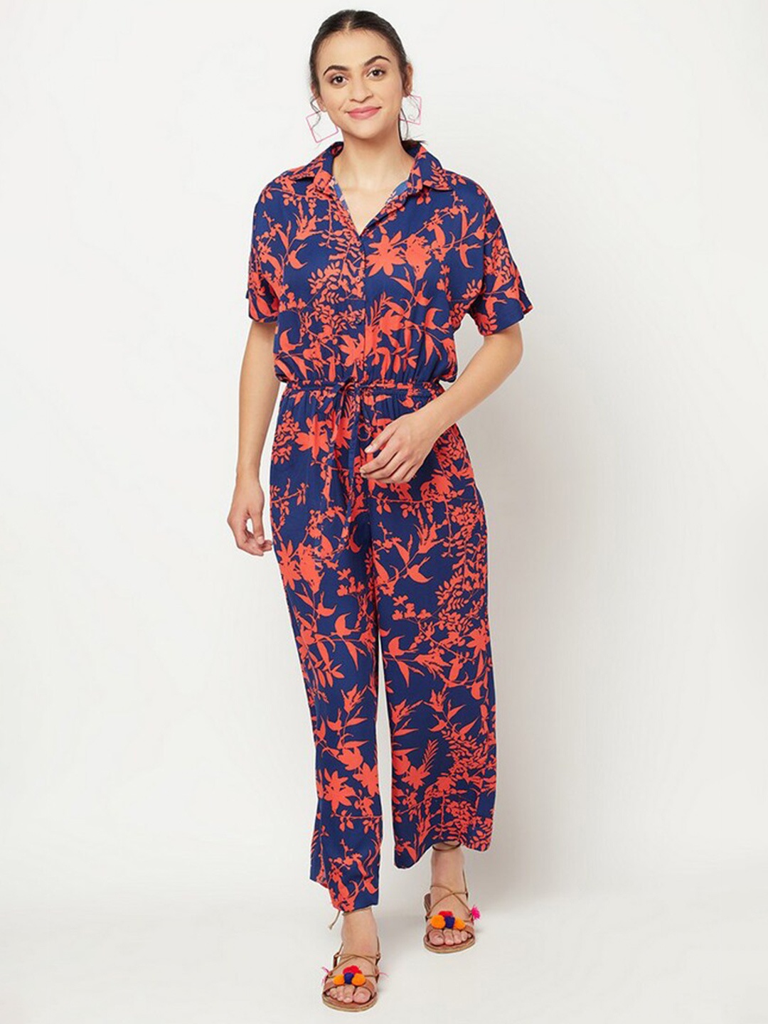 

SQew Blue & Orange Printed Basic Jumpsuit