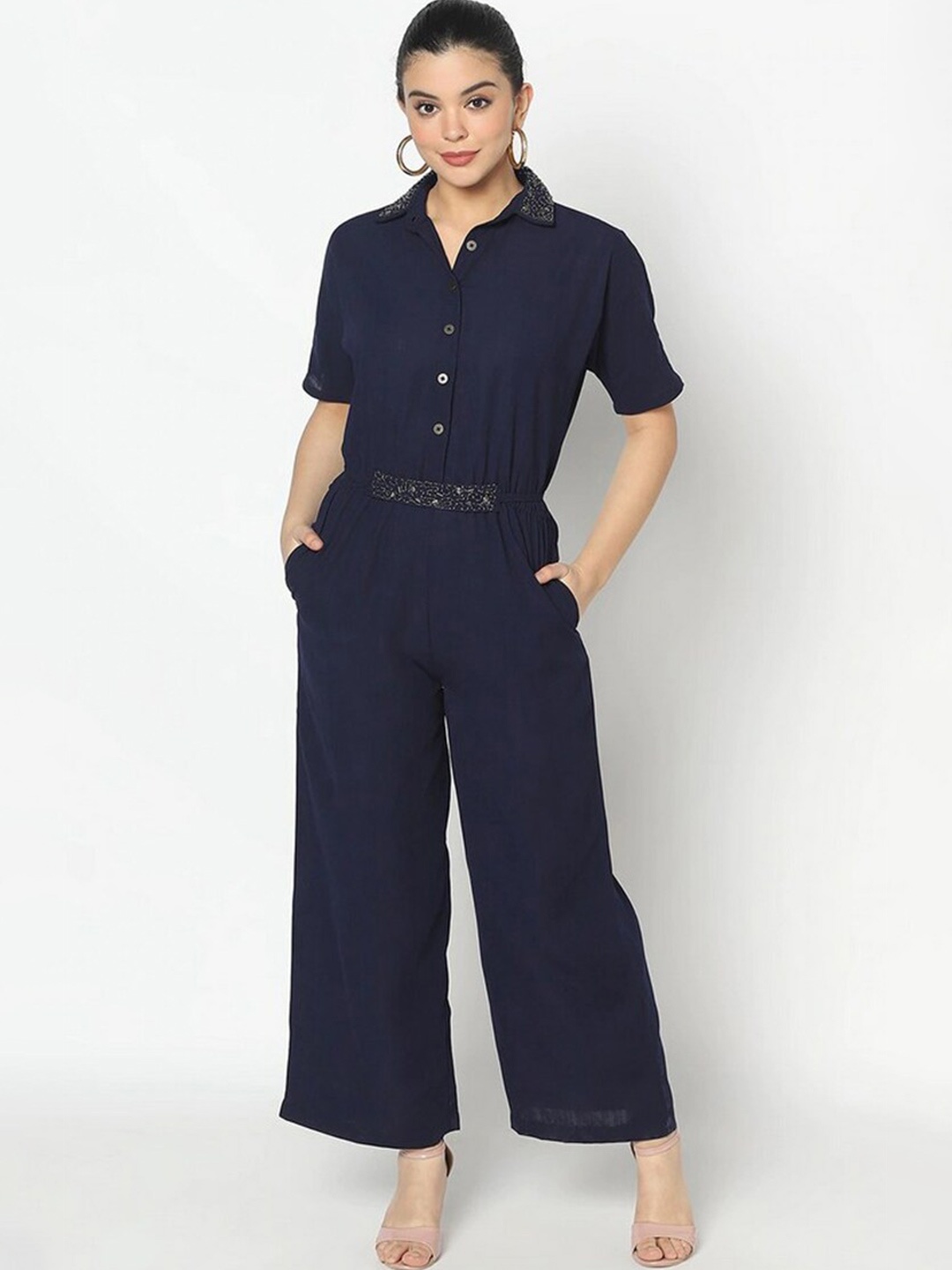 

SQew Navy Blue Basic Jumpsuit with Embellished
