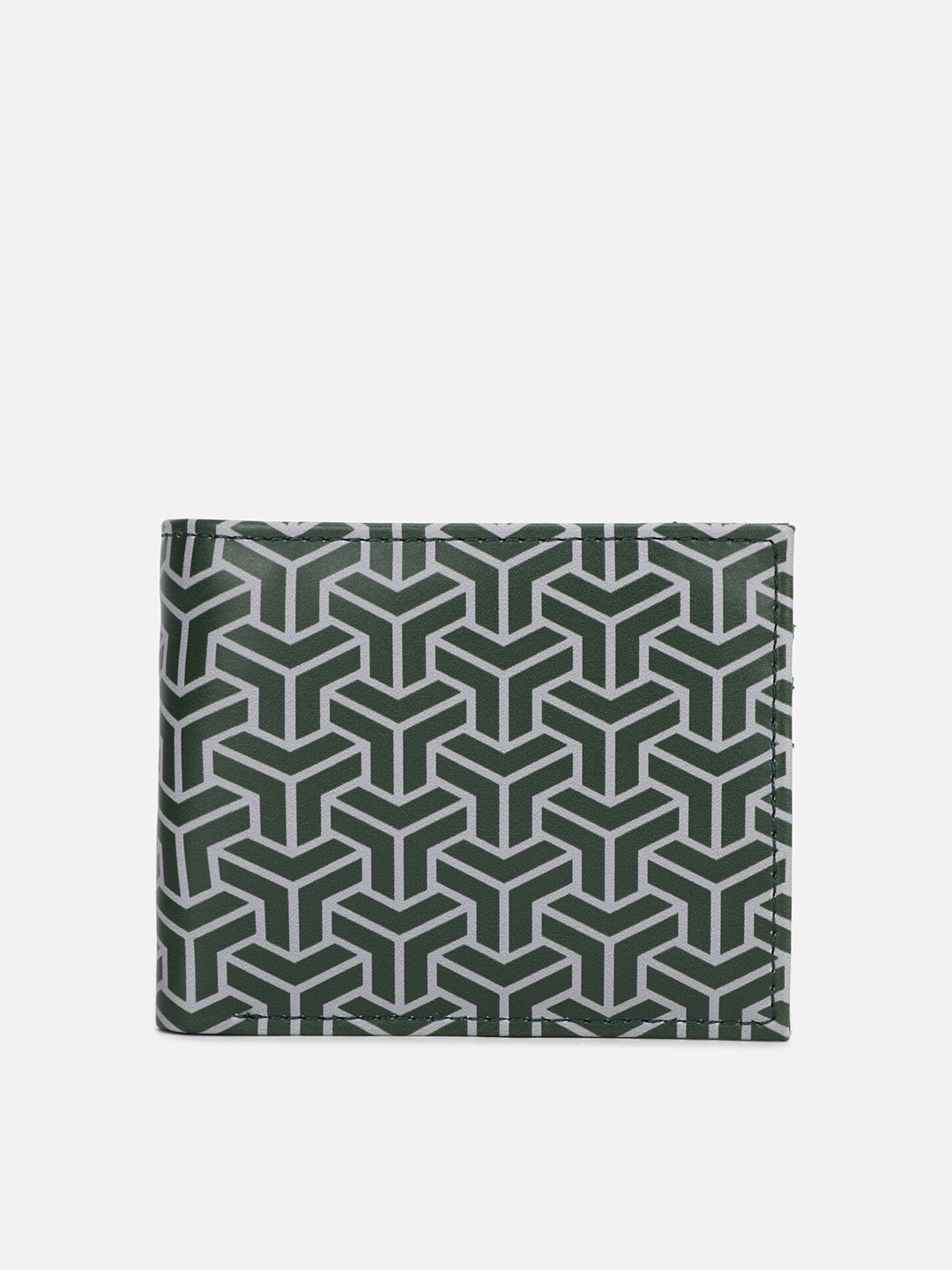 

FOREVER 21 Men Green & Grey Geometric Printed PU Two Fold Wallet