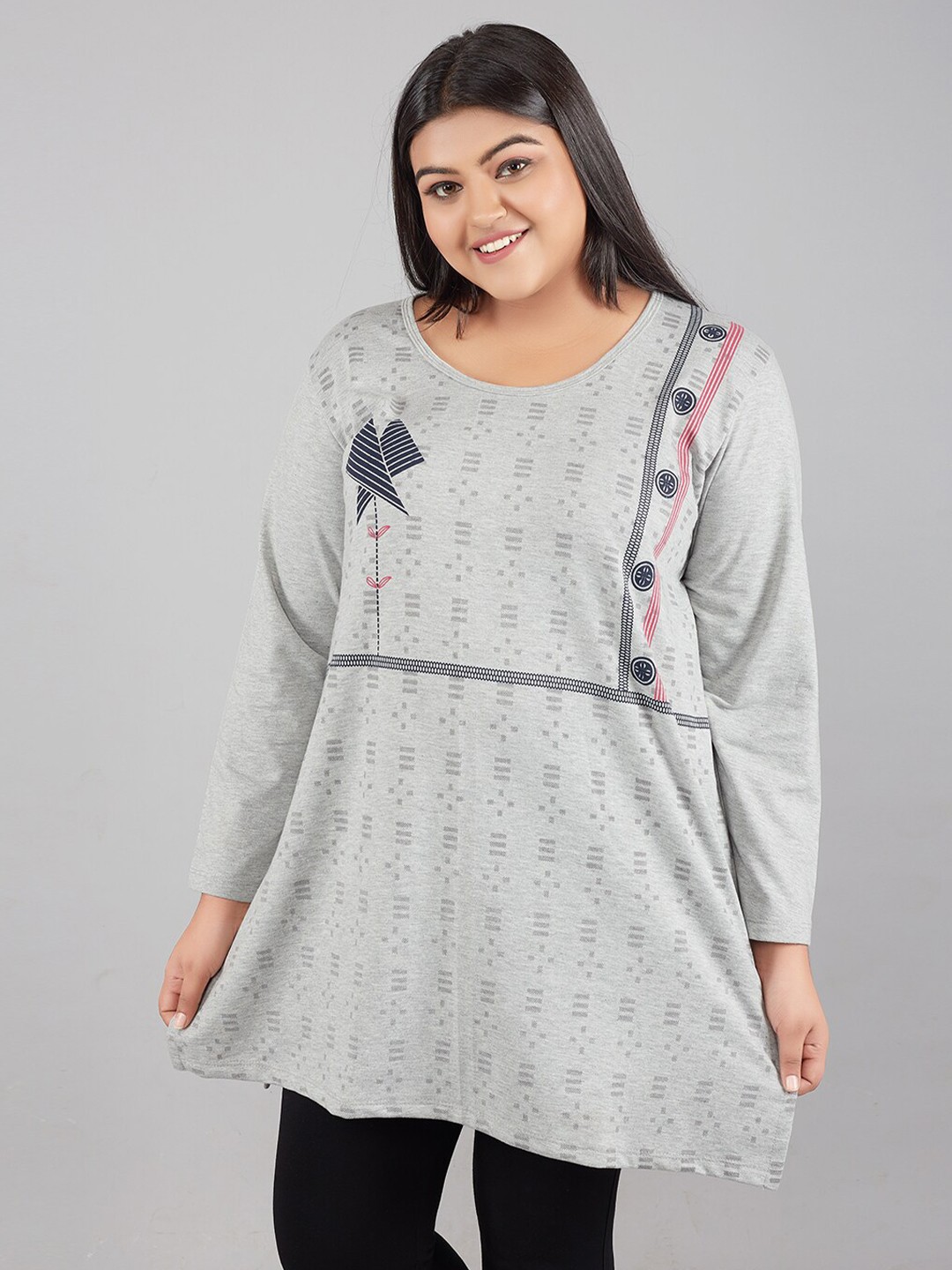 

CUPID Women Grey Printed Longline Top