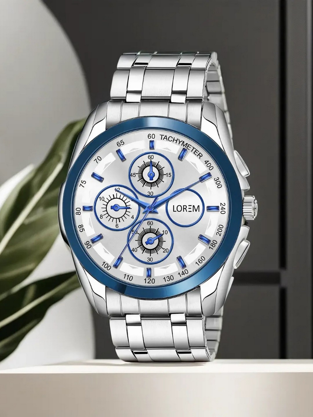 

LOREM Men Brass Dial & Silver Toned Stainless Steel Strap Analogue Watch, Blue