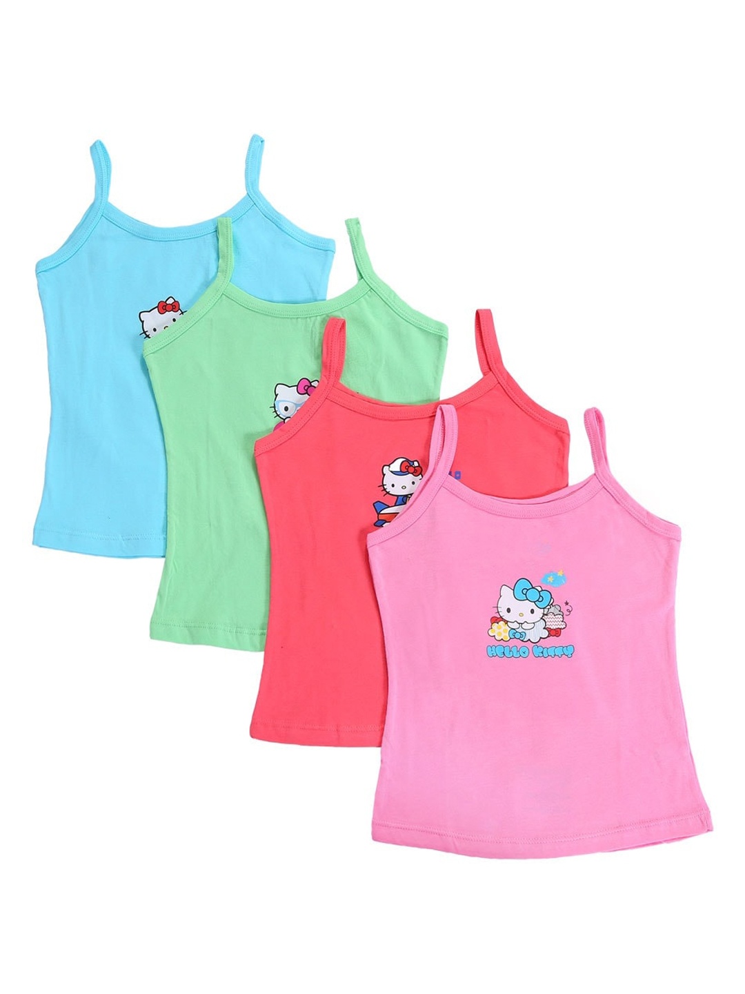 Bodycare Kids Girls Pack of 4 Assorted Hello Kitty Printed Cotton Innerwear Vests