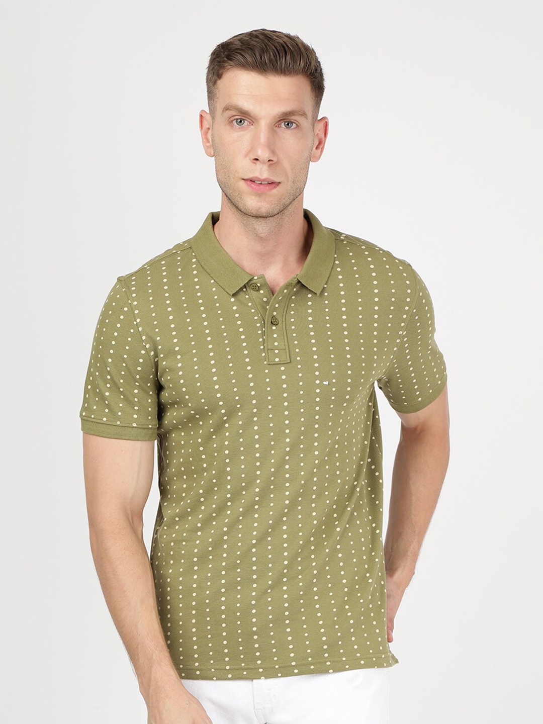 

Lee Men Olive Green Printed Polo Collar Slim Fit T-shirt