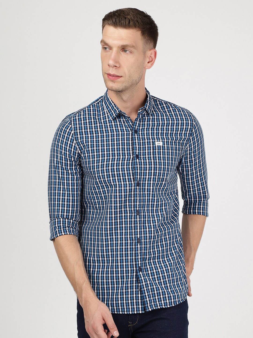 

Lee Men White Slim Fit Micro Checks Checked Casual Shirt