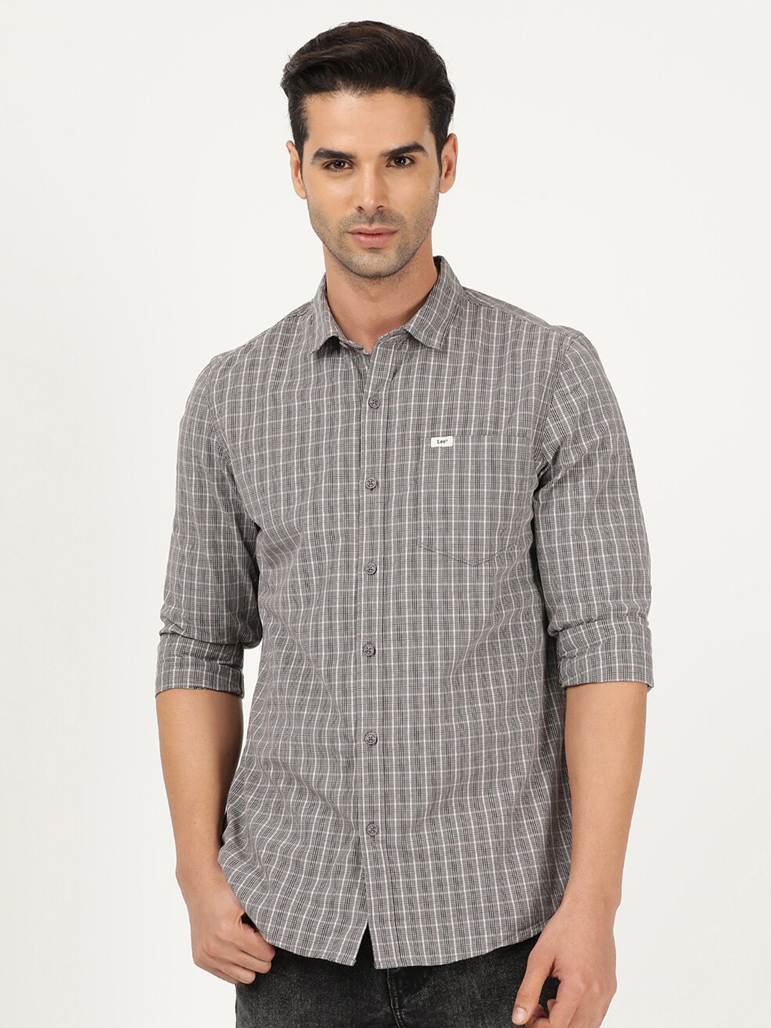 

Lee Men Grey Slim Fit Checked Casual Shirt