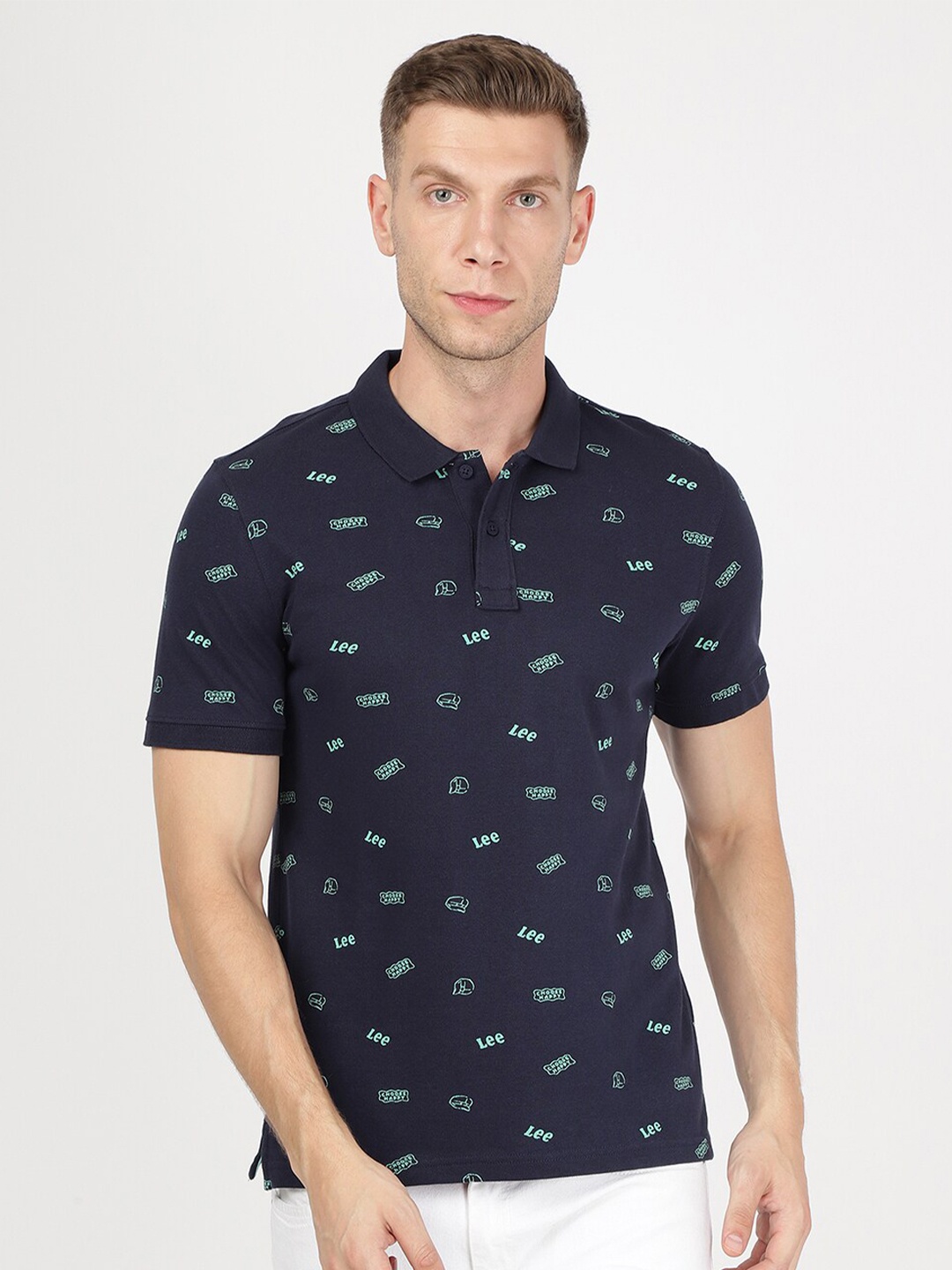 

Lee Men Blue Printed Polo Collar Slim Fit T-shirt