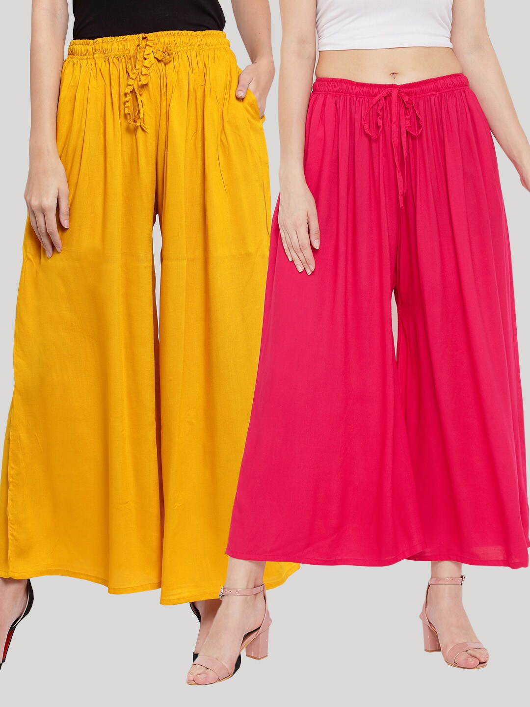 

Clora Creation Women Pack of 2 Pink & Yellow Knitted Ethnic Palazzos