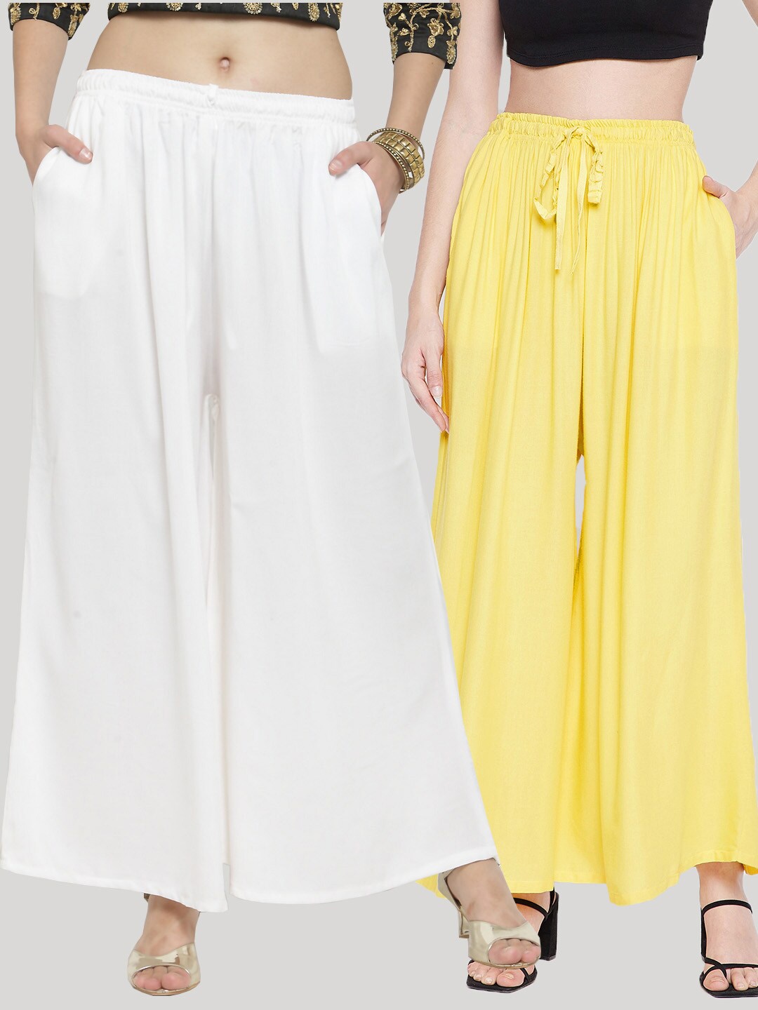 

Clora Creation Women Yellow & White 2 Set Knitted Ethnic Palazzos