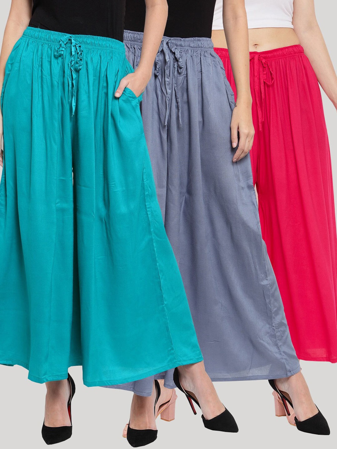 

Clora Creation Women Pack Of 3 Flared Ethnic Palazzos, Pink