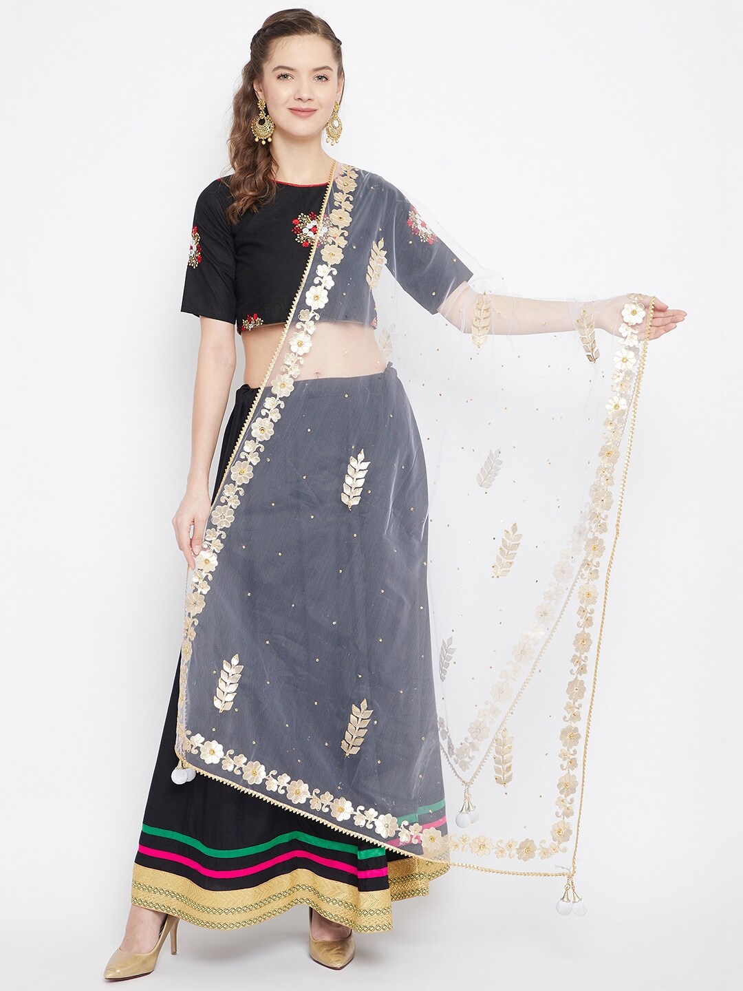 

Clora Creation White & Gold-Toned Dupatta with Gotta Patti