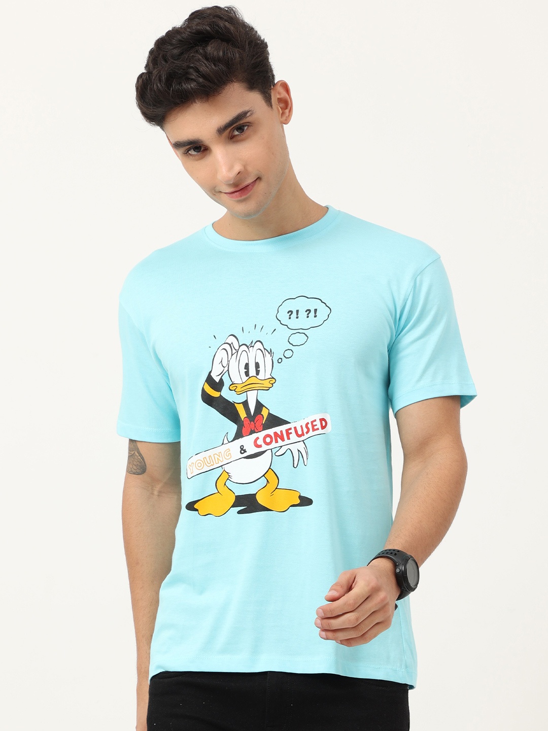 

COOFT Men Blue Donald Duck Printed Pure Cotton T-shirt