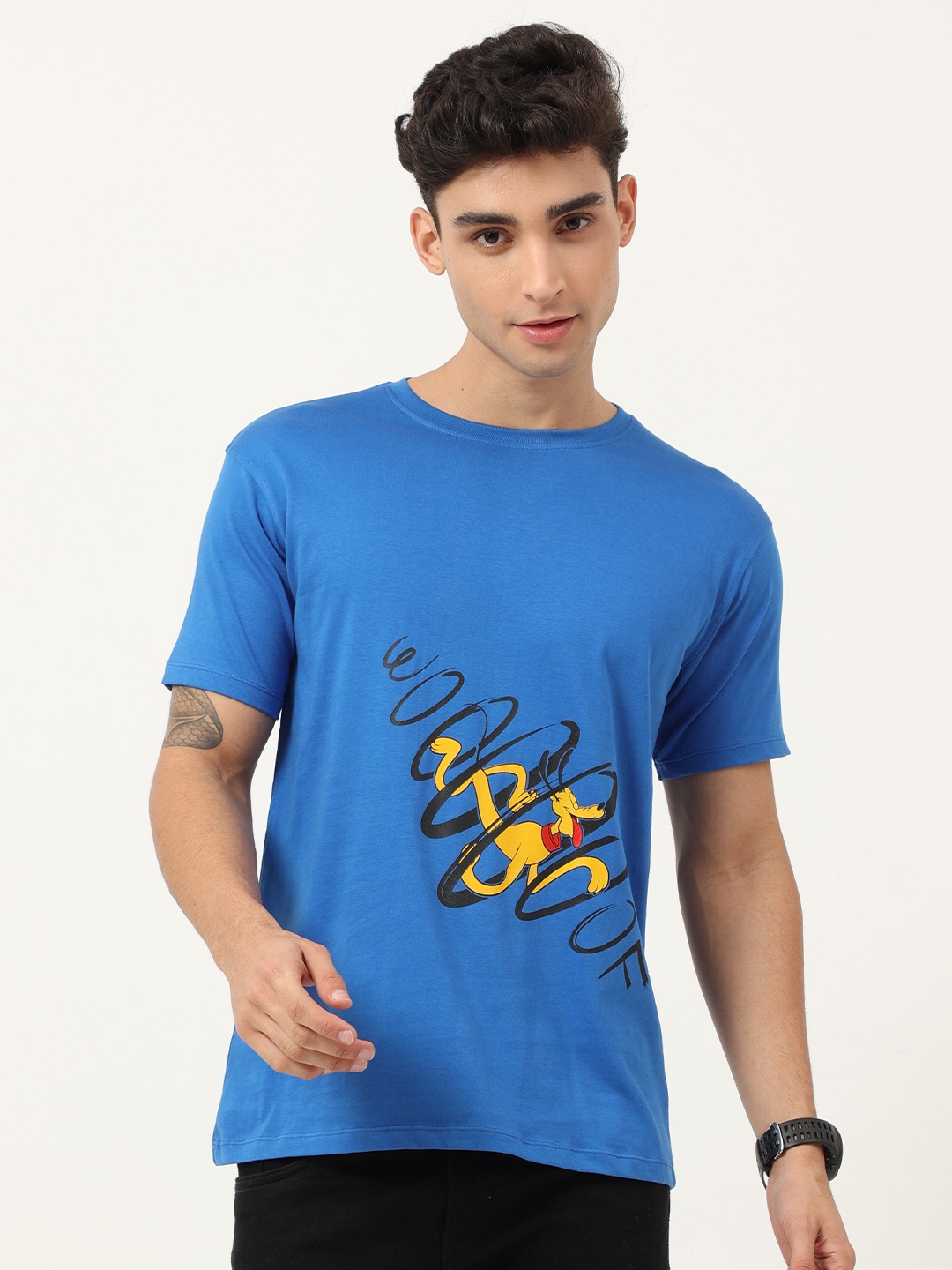 

COOFT Men Blue Printed Pure Cotton T-shirt