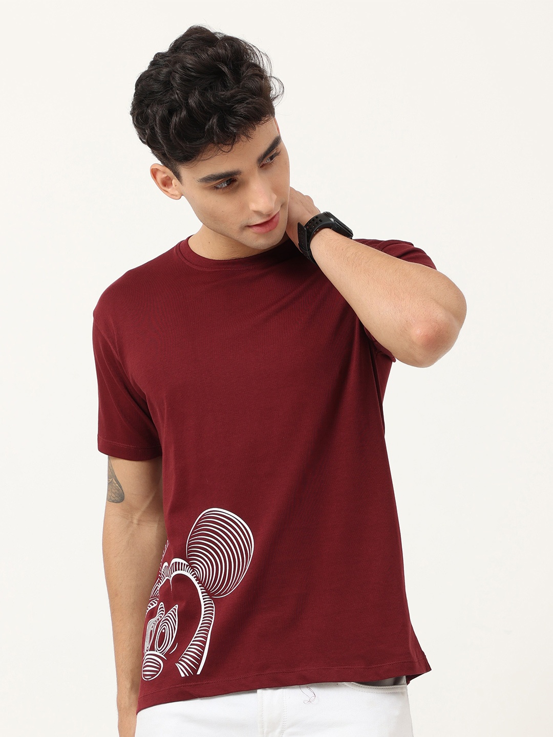 

COOFT Men Maroon Mickey MousePure Cotton T-shirt