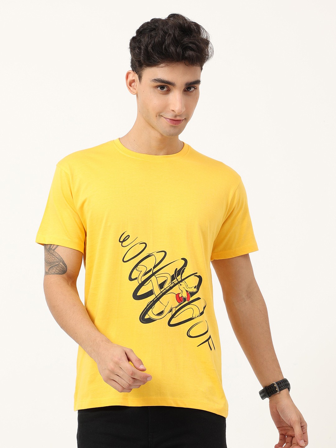 

COOFT Men Yellow Printed Pure Cotton T-shirt