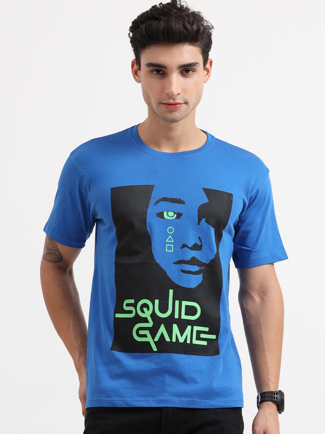 

COOFT Men Blue Printed Pure Cotton T-shirt
