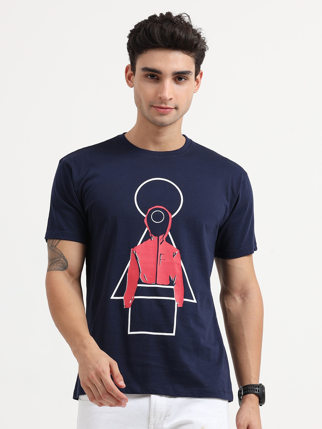 

COOFT Men Blue Printed Pure Cotton T-shirt