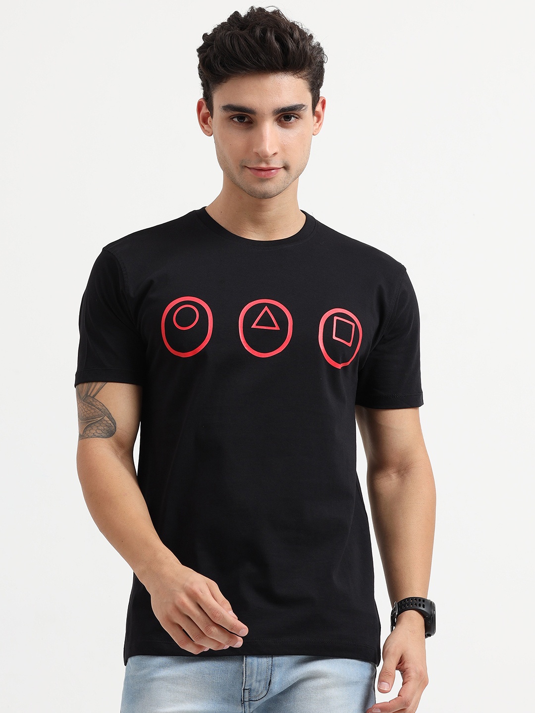 

COOFT Men Black Typography Printed Pure Cotton T-shirt
