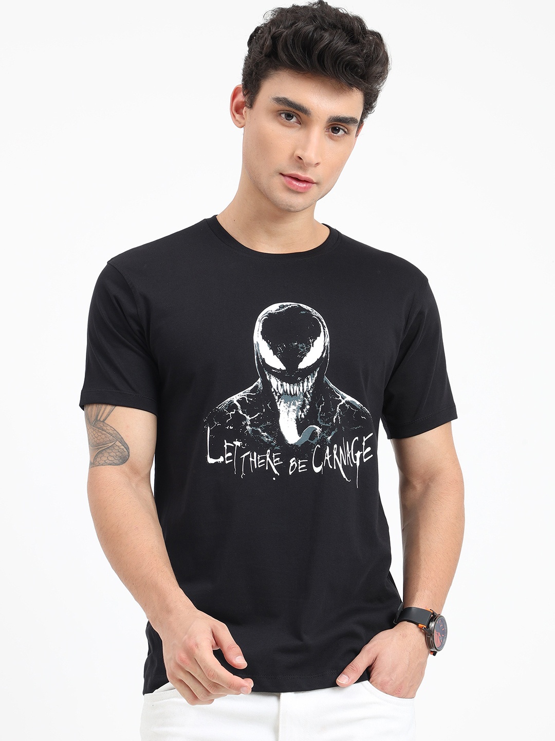 

COOFT Men Black Printed Pure Cotton T-shirt