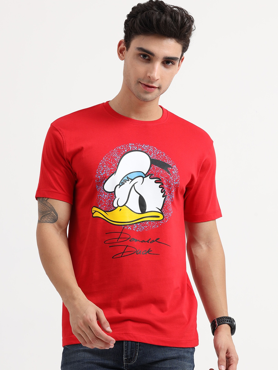 

COOFT Men Red Donald Duck Printed Pure Cotton T-shirt
