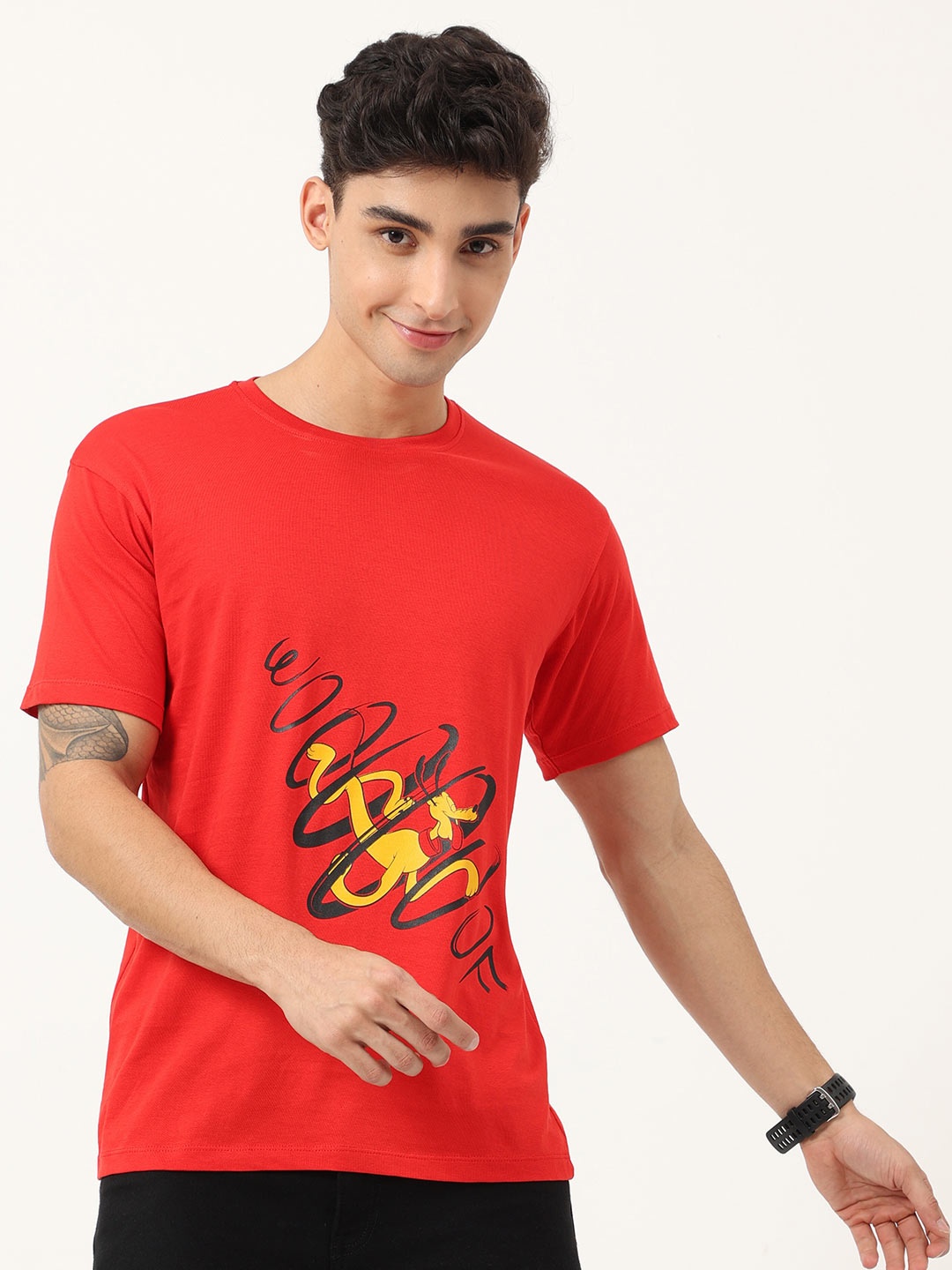 

COOFT Men Red Printed Pure Cotton T-shirt