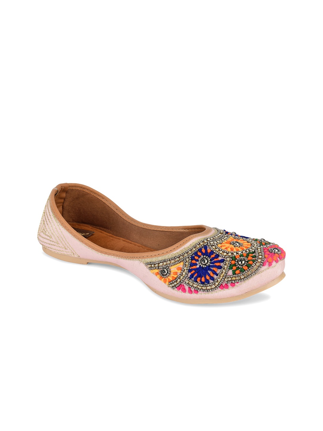 

DESI COLOUR Women Pink Embellished Ethnic Mojaris Flats