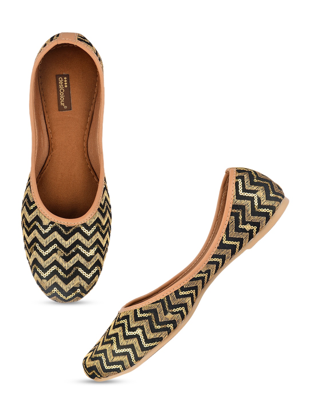 

DESI COLOUR Women Black Embellished Ethnic Mojaris Flats