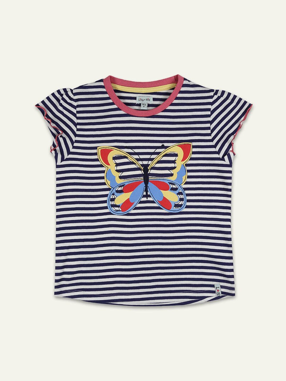 

Lilly and Sid Girls Navy Blue & White Striped Applique Organic Cotton Top