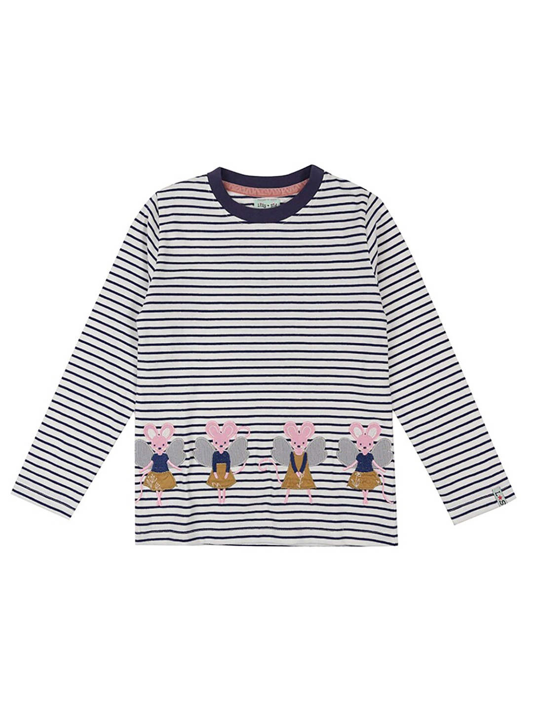 

Lilly and Sid Girls White & Navy Blue Striped Applique Organic Cotton Top